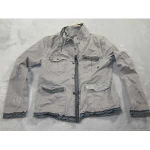 BKE Jacket Womens Large Gray Embellished Raw Hem Utility Cotton Button Up‎ Cargo